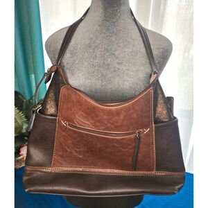 EST. 1946 Two‑Tone Brown Leather Shoulder Bag
